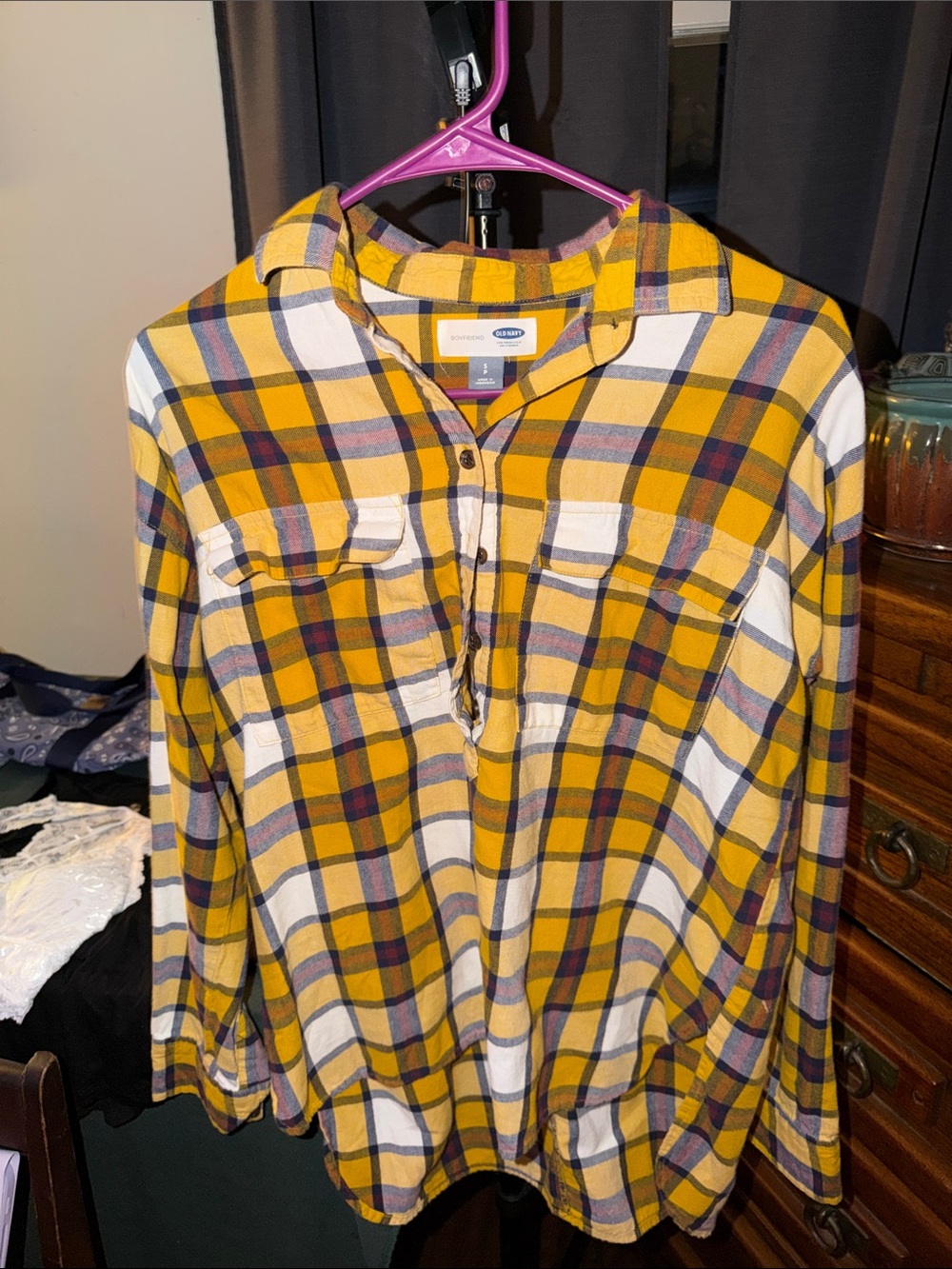 Women’s Yellow Plaid Button-Up Shirt
